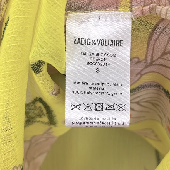 ZADIG & VOLTAIRE women’s Talisa Blossom Blouse sheer chiffon yellow Citron top S - Picture 8 of 8